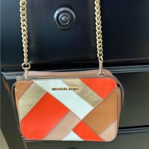 Michael Kors Orange, Gold, and Tan Crossbody Bag